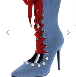 Capr Robbin denim booties with Pearl's size 8.5